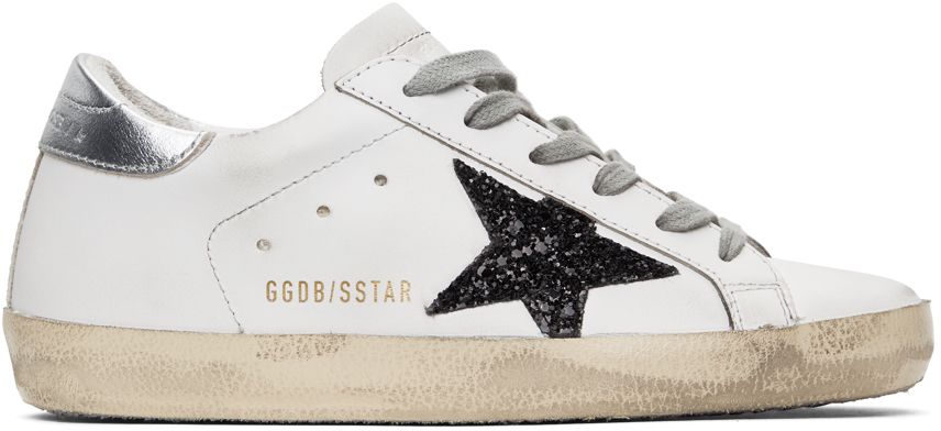 SSENSE Exclusive White & Black Glitter Superstar Sneakers | SSENSE