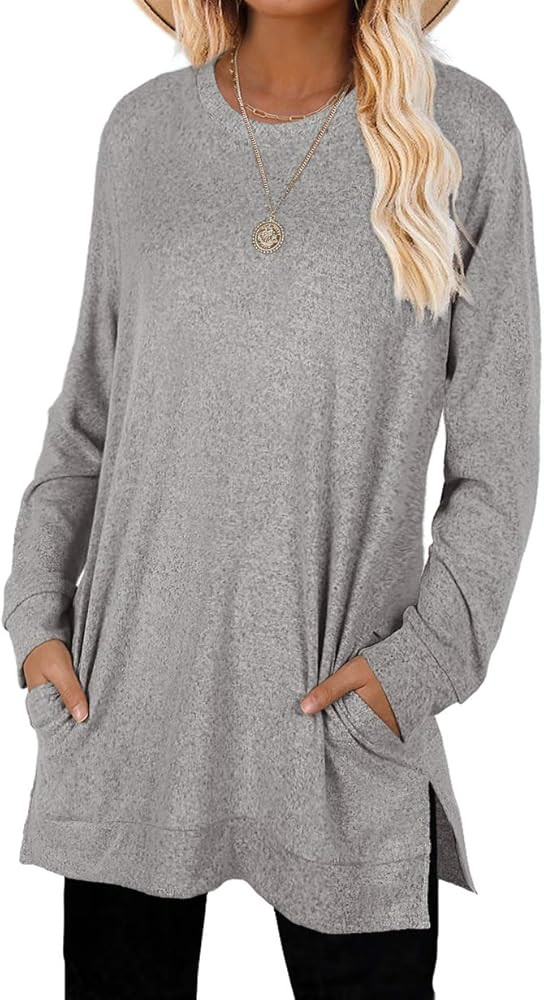Sweaters for Women Long Sleeve Crew Neck Solid Color Trendy Tops | Amazon (US)