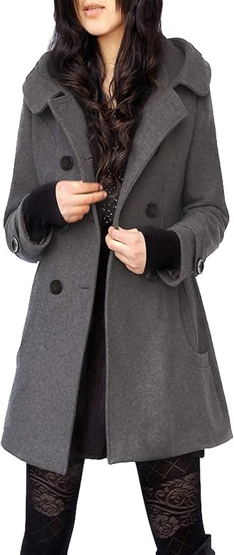 Tanming Women's Warm Double Breasted Wool Pea Coat Trench Coat Jacket with Hood | Amazon (US)