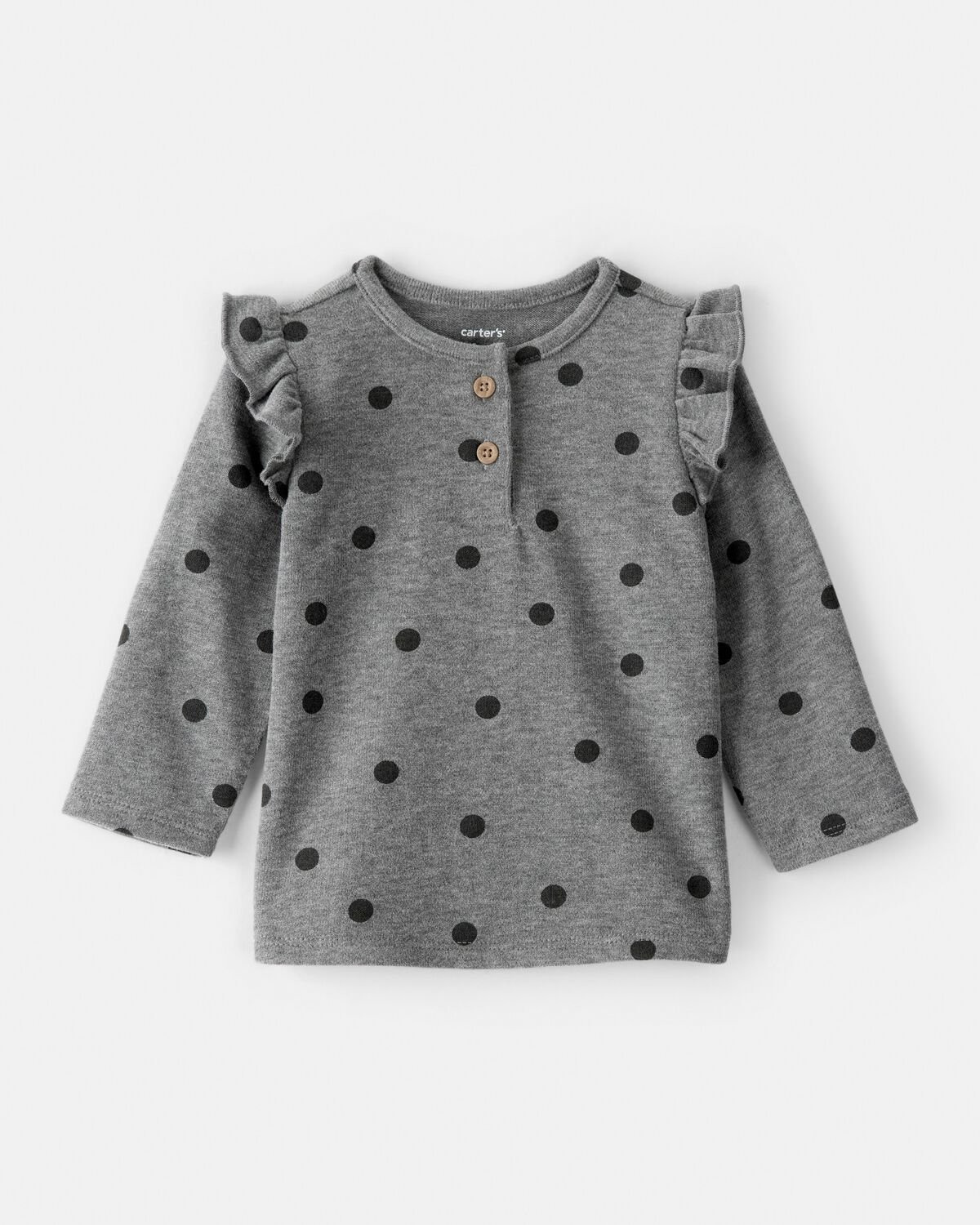 Baby Girl Flutter-Sleeve Polka Dot Long-Sleeve Top - Grey | Carter's Inc