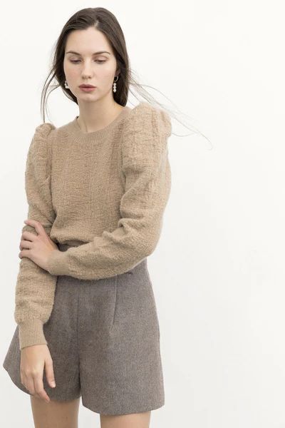 Maureen Brown Puff Sleeve Sweater | J.ING
