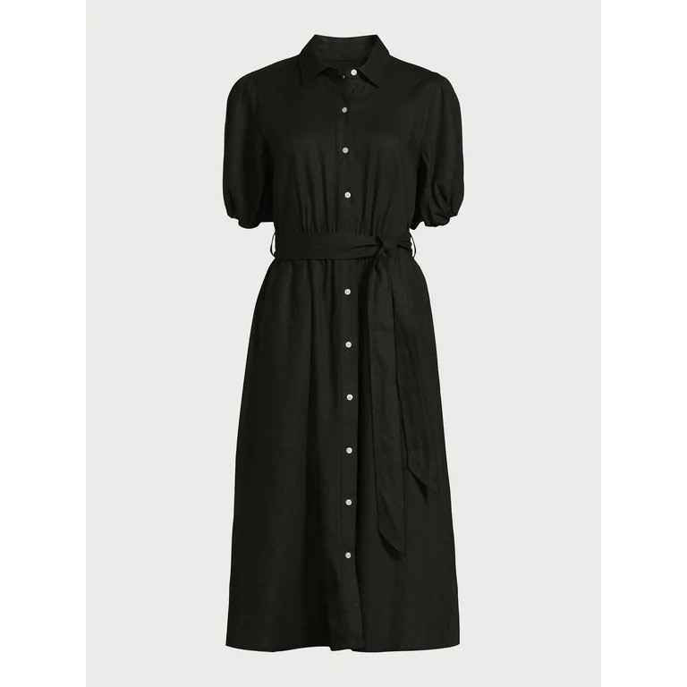 Free Assembly Women’s Midi Shirtdress with Puff Sleeves, Sizes XS-XXL - Walmart.com | Walmart (US)