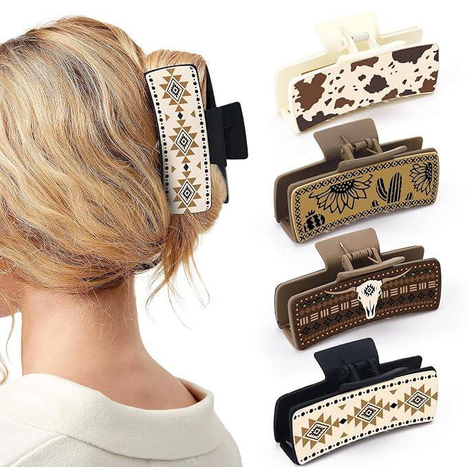 Western Leather Hair Claw Clips Sunflower Floral Square Claw Clips for Hairstyling Southwest Cow ... | Amazon (US)