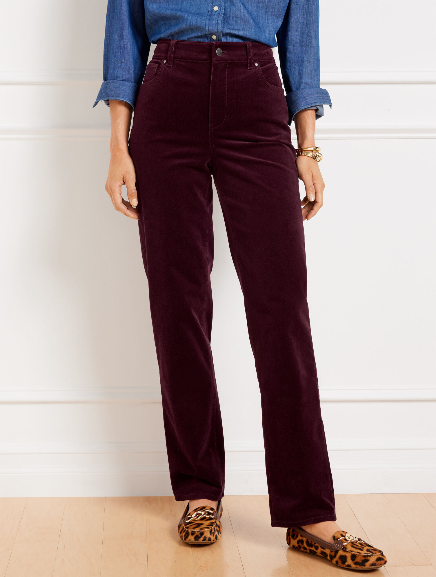Stretch Corduroy Relaxed Straight Leg Pants - Solids | Talbots