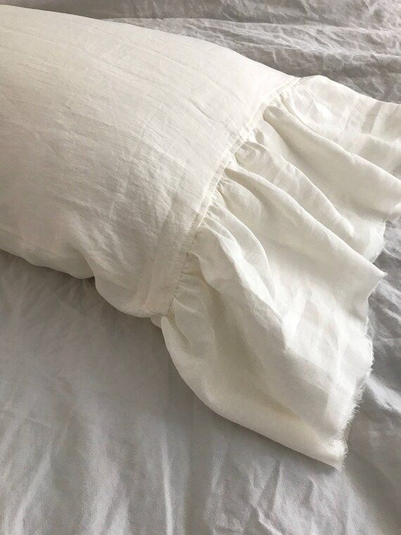 Frayed Side Ruffle Linen Pillowcase, Ruffle Linen Pillowcase, Shabby Chic Bedding, Linen Raw Edge... | Etsy (US)