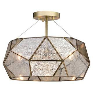 VAXCEL Euclid 16 in. W Gold Aged Brass Contemporary Geometric Semi Flush Mount Ceiling Light Fixt... | The Home Depot