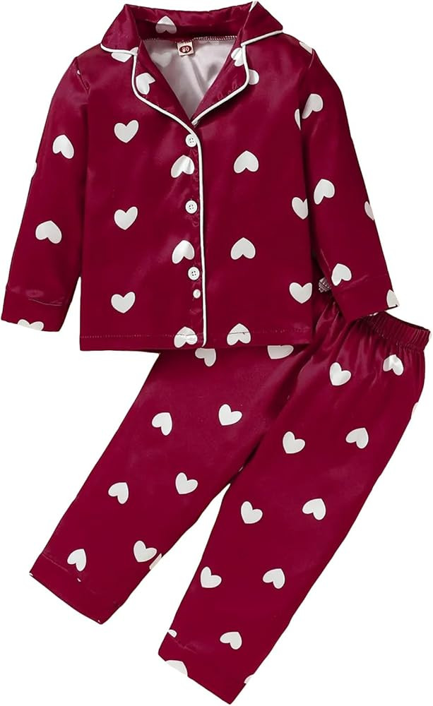 MAINESAKA Toddler Baby Girl Silk Satin Pajamas Valentines Day Pjs Heart Print Button Down Shirt S... | Amazon (US)