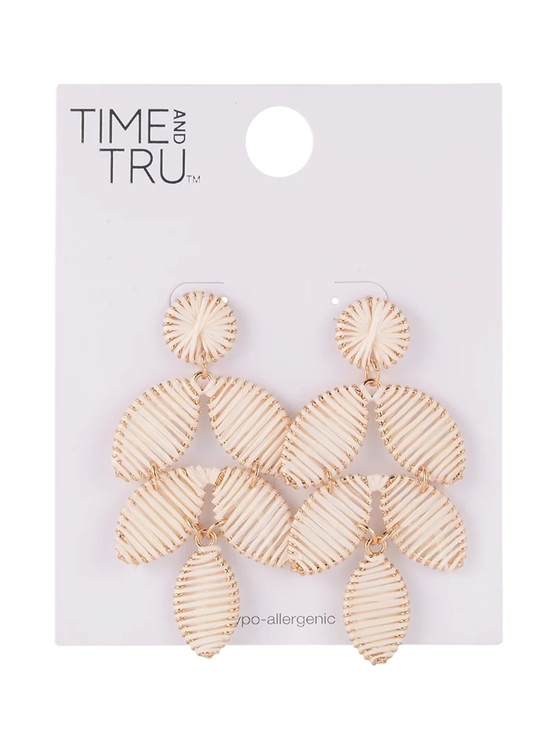 Time and Tru Goldtone Ivory Raffia Leaf Drop Earring | Walmart (US)