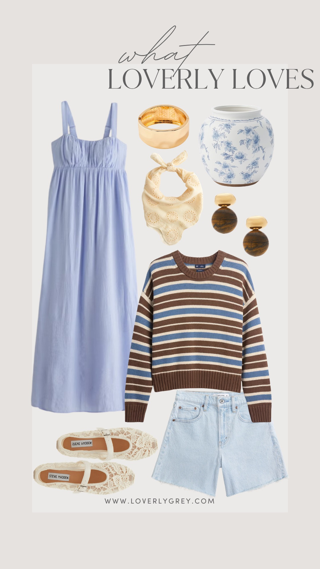 Blue and brown has been one of my favorite color combos lately! This is such a fun and classic look to add in your home and wardrobe for summer and transitions so well into fall.

Loverly grey, fall summer fashion finds, transitional style seasons, denim shorts curve love, gap striped blue brown sweater, abercrombie dress, affordable fashion finds women under 100 

 #LTKSeasonal