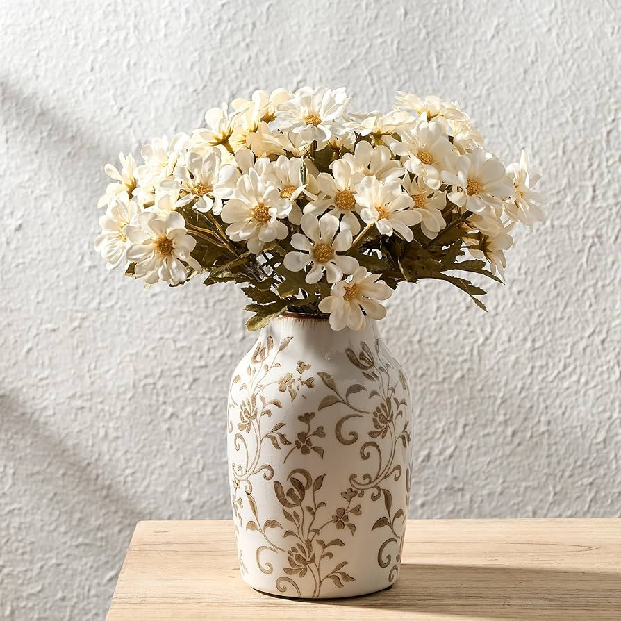 SIDUCAL Ceramic Vintage Vase, 7 Inch Retro Ice Cracked Chinoiserie Floral Vase, Rustic Farmhouse ... | Amazon (US)