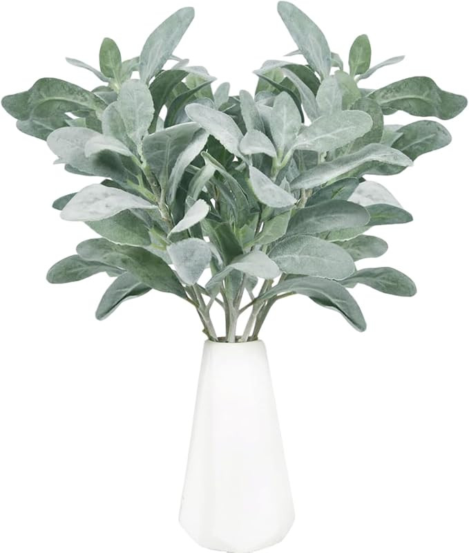 Tinsow Artificial Flocked Lambs Ear Leaves Dusty Miller Stems Flocked Oak Leaves Lamb's Ear Blade... | Amazon (US)