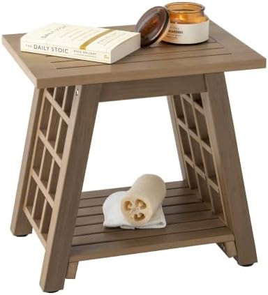 Shower Bench Waterproof - Bathroom Stool with Storage Shelf - Wood Looking Bathroom Bench - 18inch C | Amazon (US)