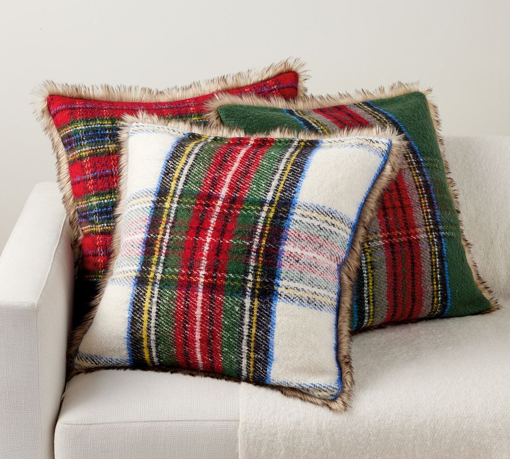 Stewart Plaid with Faux Fur Back Pillow | Pottery Barn (US)