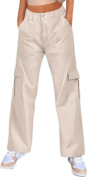 ANRABESS Women's Cargo Pants High Waisted Baggy Multiple Pockets Casual Trendy Fashion Relaxed Fit Y | Amazon (US)