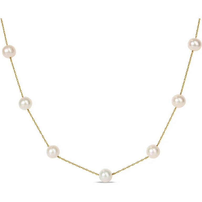 7-8mm White Cultured Freshwater Pearl 10kt Yellow Gold Tin-Cup Necklace, 17 | Walmart (US)