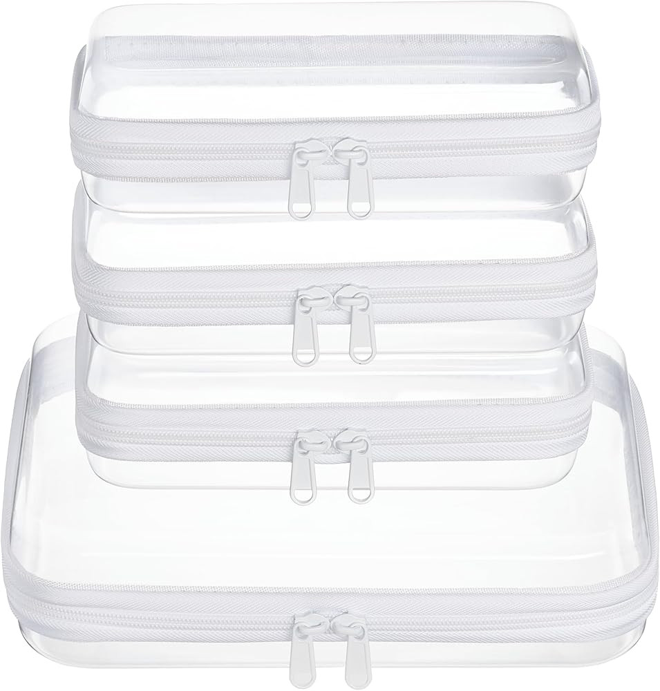 4 pcs Clear Zipper Pouches,Hard Shell Zipper Case, Toiletry Bag for Travel, CLear Diaper Bag, Toi... | Amazon (US)