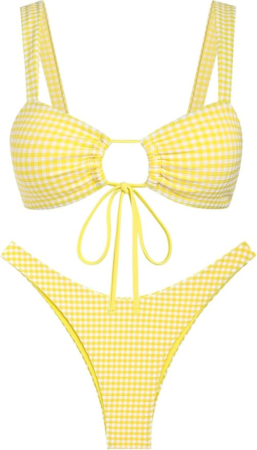 Seamolly Fruit Cherry Print Cinched Tie Front Cheeky Bikini Set | Amazon (US)