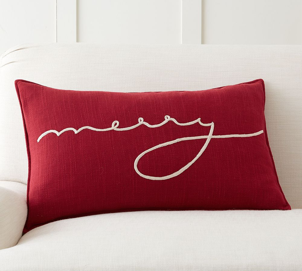 Merry Lumbar Throw Pillow Cover | Pottery Barn (US)