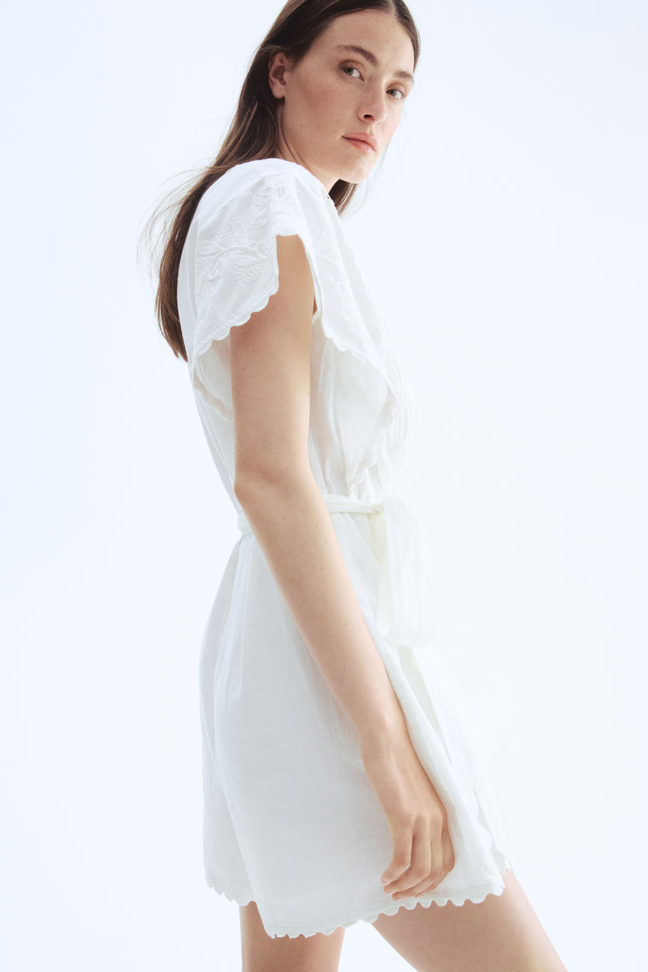 Embroidered cotton playsuit | H&M (UK, MY, IN, SG, PH, TW, HK)