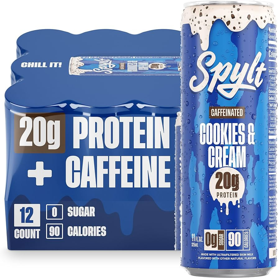 Spylt High Protein Cookies & Cream Milk with 60mg Caffeine & 20g Protein - 90 Calories, Ready to ... | Amazon (US)