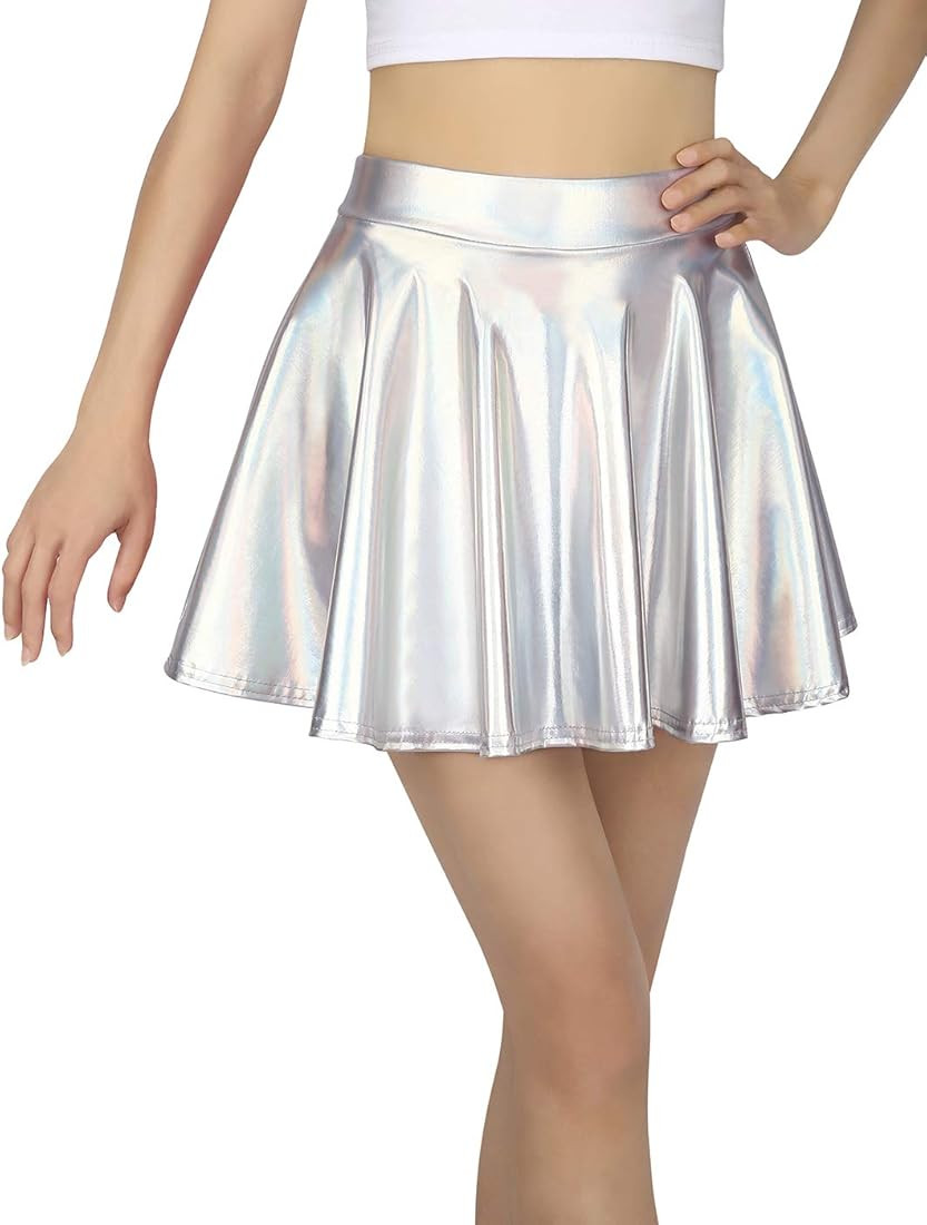 HDE Girl's Metallic Skater Skort Dance Athletic Shiny Holographic Scooter Skirt | Amazon (US)
