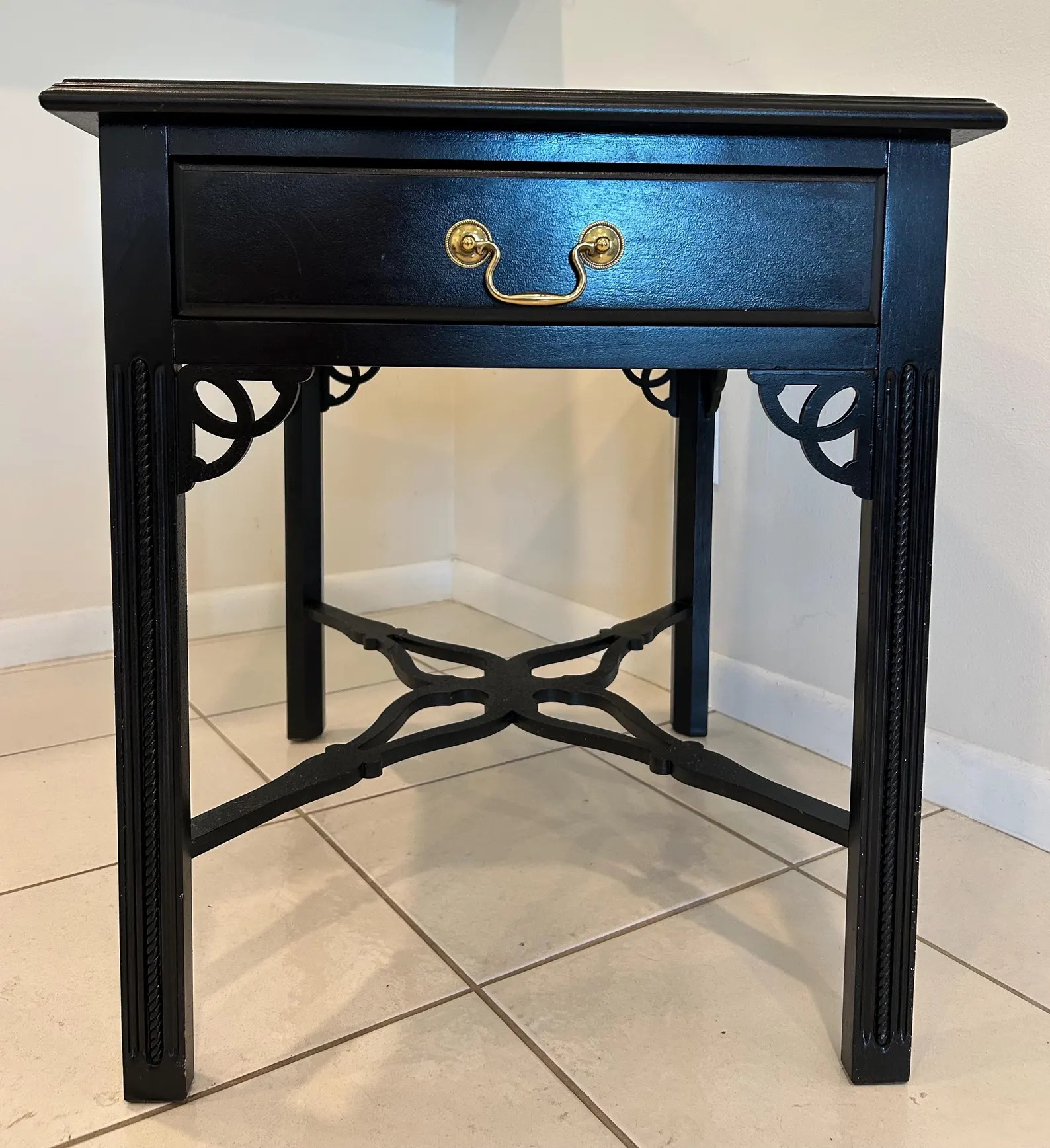 Pair of Chippendale Nightstands W/ Drawer-black & Gold Side/end Tables-vtg Rectangle Bedside Tabl... | Etsy (Global)