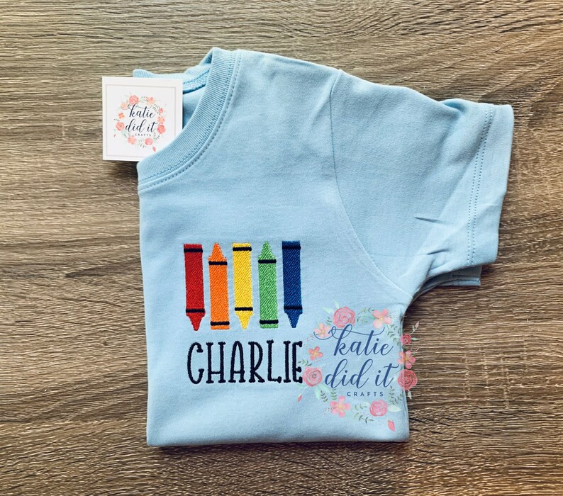Back to School Shirt for Boys, Crayons, Left Chest Placement, Embroidered Shirts, School Embroide... | Etsy (US)