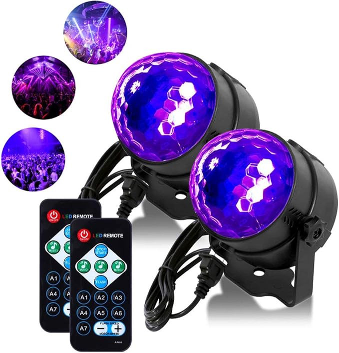 [2 Pack] Litake UV Black Lights 6W LED Disco Ball Party Lights Strobe Light Disco Lights, Sound A... | Amazon (US)