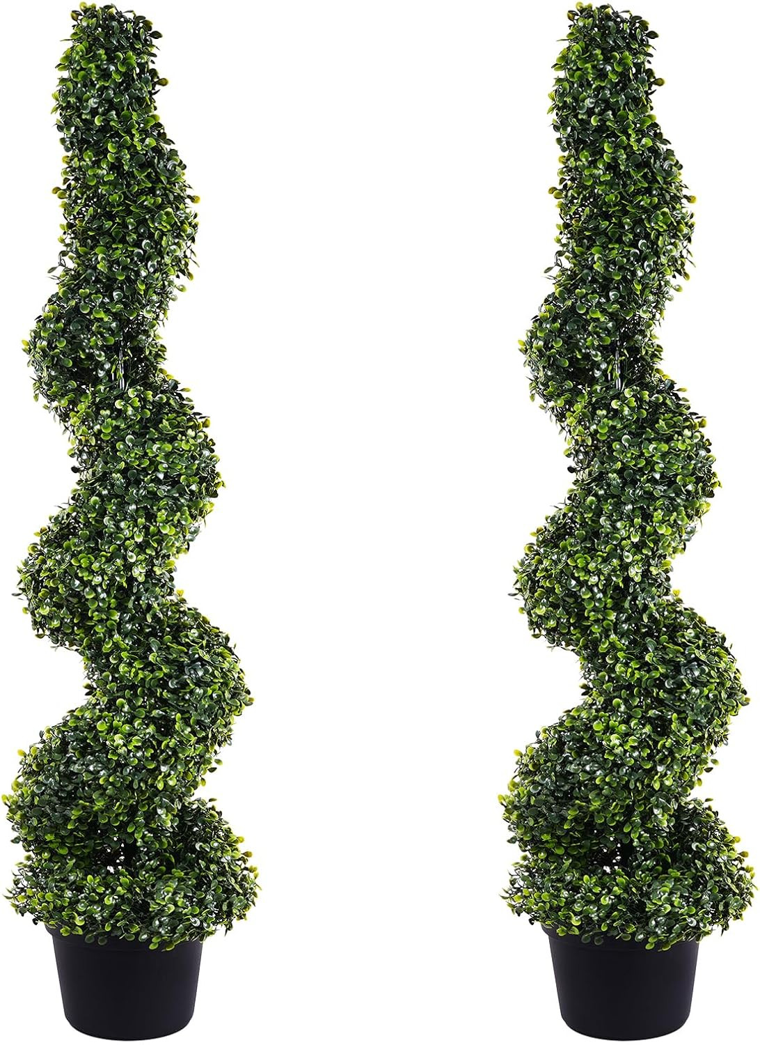 4FT Artificial Boxwood Spiral Topiary Trees, 4ft Tall (2 Pieces) Faux Plant Outdoor, All-Year Gre... | Amazon (US)