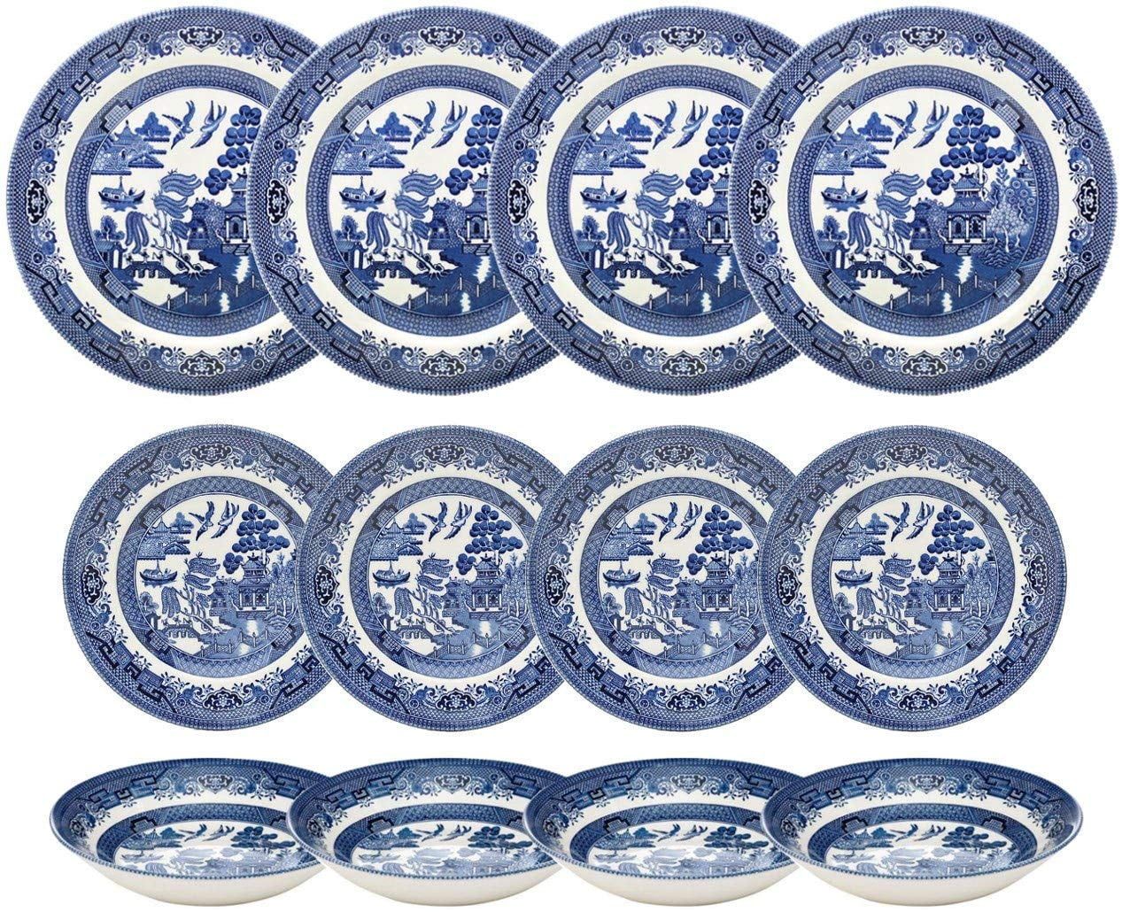 Churchill Blue Willow Dinner Plates, Salad Plates and Coupe Bowls 12 Piece Dinnerware Set, Made I... | Walmart (US)