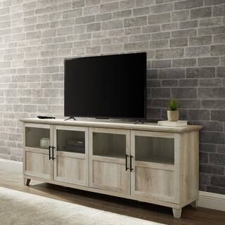 70 in. White Oak Composite TV Stand Fits TVs Up to 78 in. with Storage Doors | The Home Depot