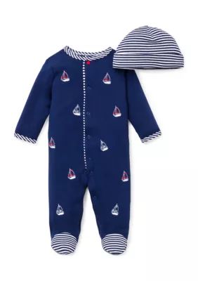 Little Me  2-Piece Sailboat Footie and Hat | Belk