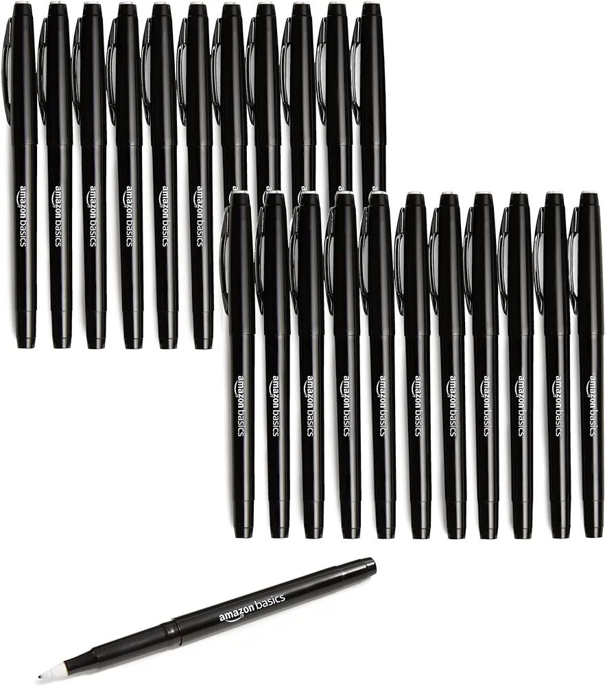 Amazon Basics Felt Tip Marker Pens - Medium Point, Black, 24-Pack | Amazon (US)