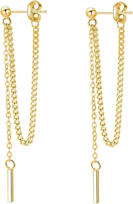 SLUYNZ Solid 925 Sterling Silver Bar Dangle Earrings for Women Minimalist Dangle Earrings Threade... | Amazon (US)