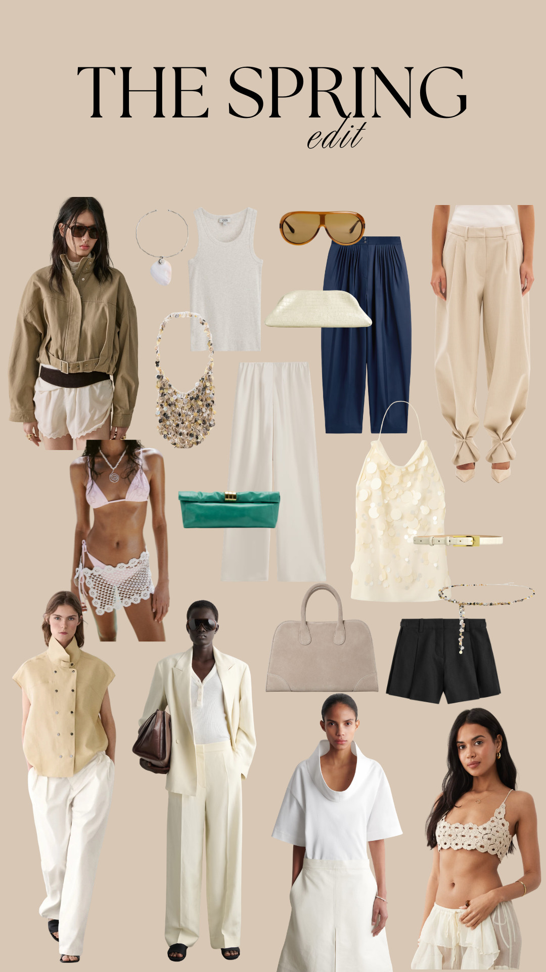 The Spring New In Edit

spring edit, spring outfits, neutral tones, capsule wardrobe, minimalist style, chic basics, smart casual, elevated everyday, beige and cream, tailored trousers, wide leg pants, navy trousers, linen layers, lightweight jacket, sleeveless blouse, crochet top, crochet skirt, bikini set, resortwear, holiday outfits, date night look, spring workwear, monochrome look, tonal dressing, statement sunnies, gold jewellery, beaded bag, clutch bag, green bag, nude heels, flat sandals, city break style, beach to bar, neutral co ord, spring layering, effortless style, timeless pieces 

 #LTKspring #LTKsummer #LTKeurope