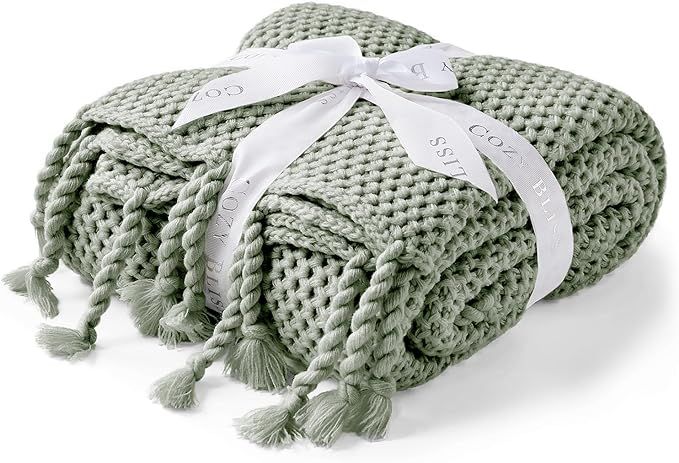 Cozy Bliss Knit Throw Blanket for Couch, Bed - Soft Cozy Throws with Hand-Made Tassels, Honeycomb... | Amazon (US)