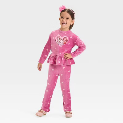 Toddler Girls' Disney Princess 2pc Cozy Ribbed Velour Top and Bottom Set - Pink | Target