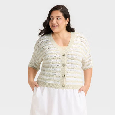 Women's Button-Front Cardigan - Universal Thread™ Cream Striped 4X | Target