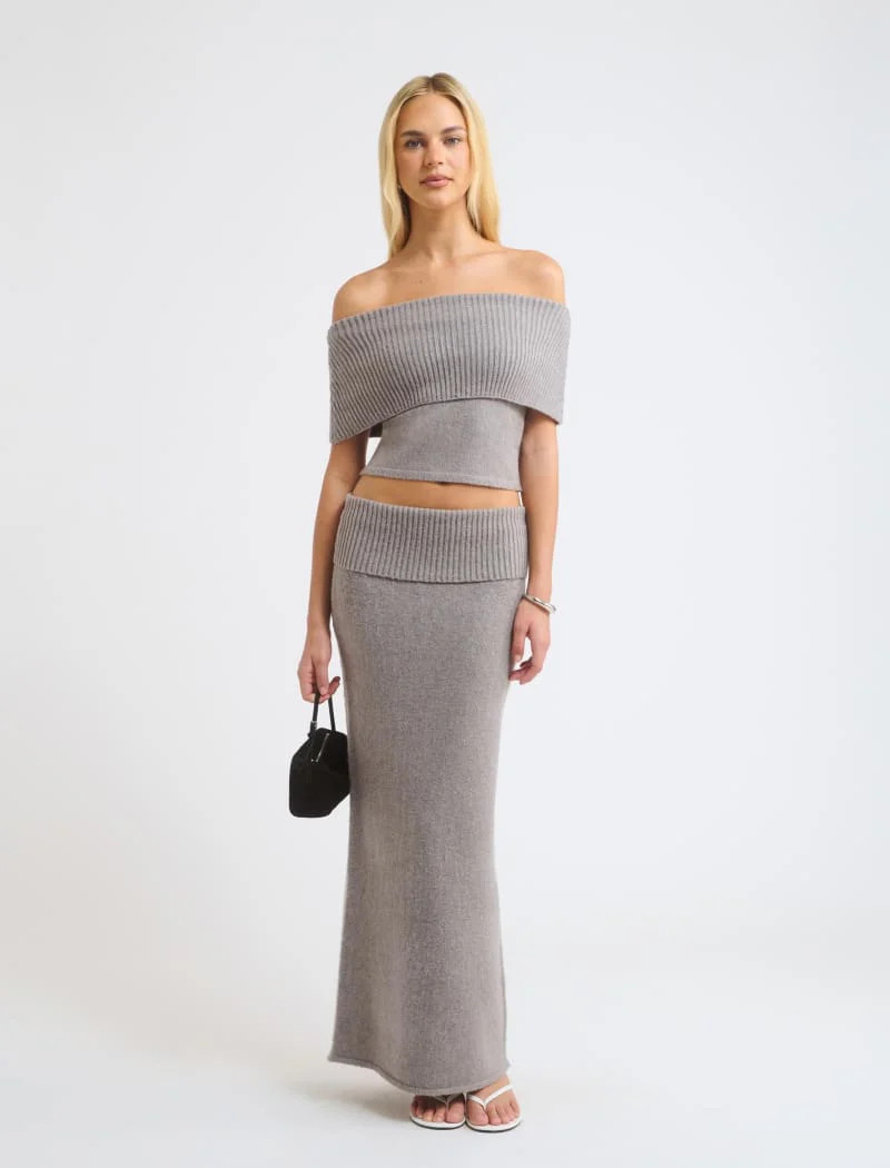 Fairfield Foldover Maxi Skirt | Heather Gray | Rumored