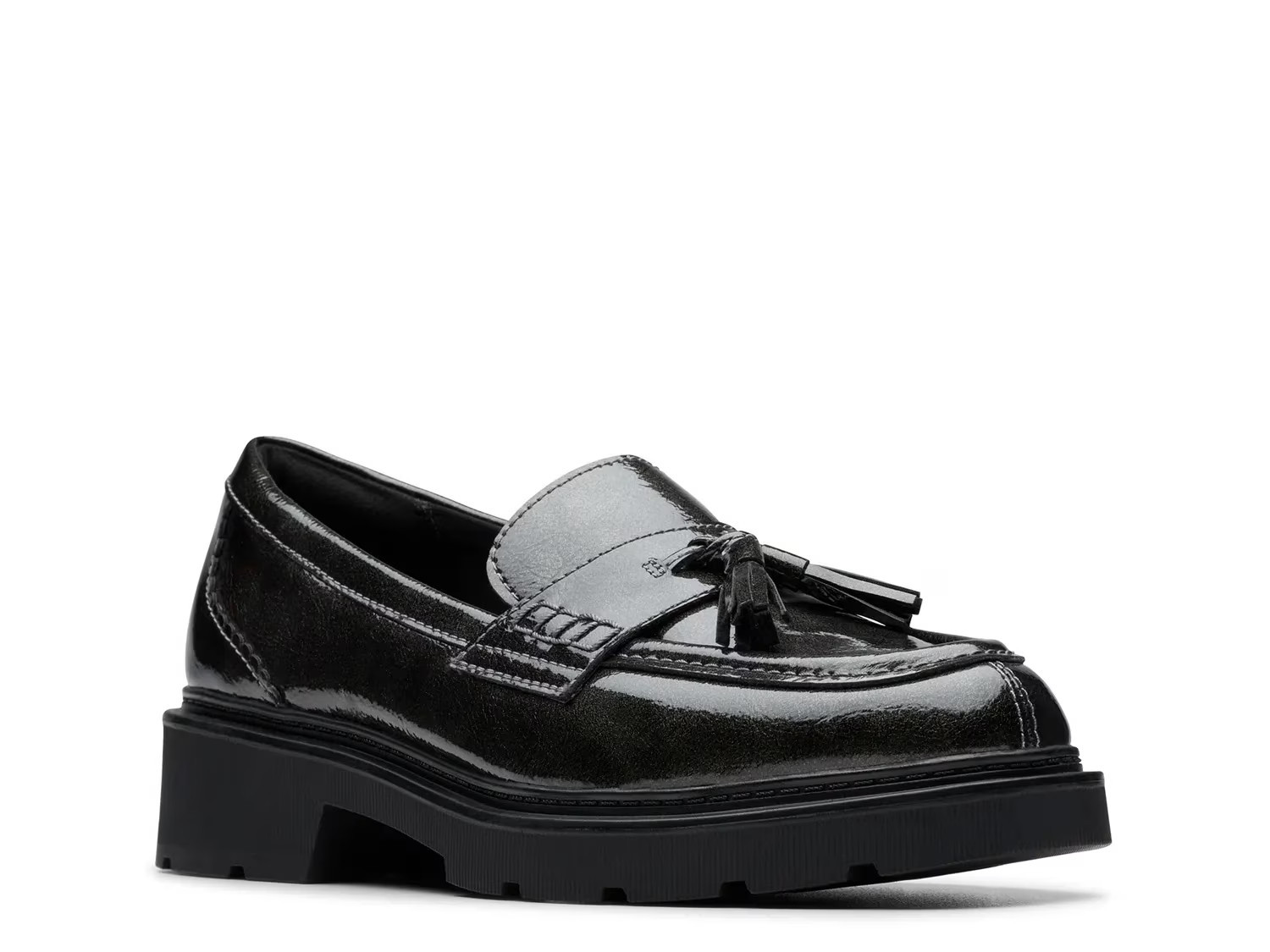 Clarks Lauryl Tassel Loafer | Women's | Gunmetal Patent | Size 9.5 | Loafers | Block | Lug | DSW