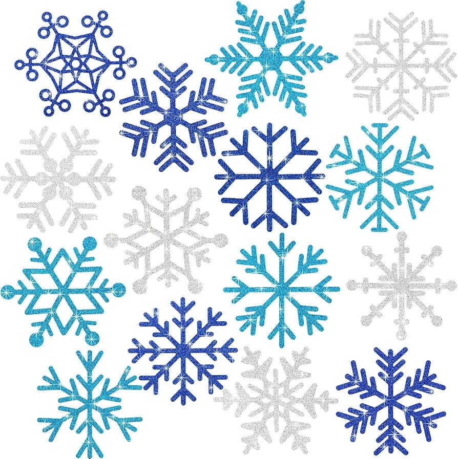 60 Pieces Snowflakes Cutouts Glitter Blue Silver Snowflake Cutouts Glitter Snowflake Cutouts Snow... | Amazon (US)