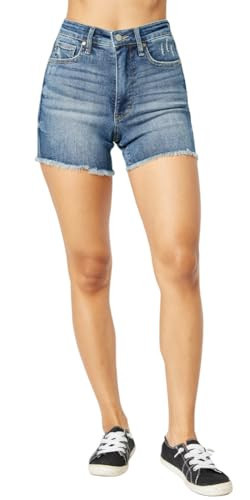 Judy Blue High Waist Tummy Control Fray Hem Shorts Blue, 3X | Amazon (US)