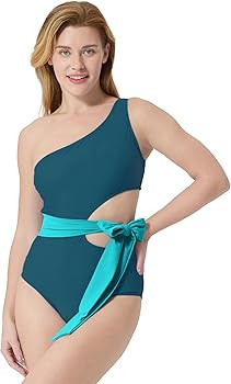 PATPAT Family Matching Swimsuits: Mommy and Me One Shoulder Colorblock Bathing Suits One Piece Sw... | Amazon (US)