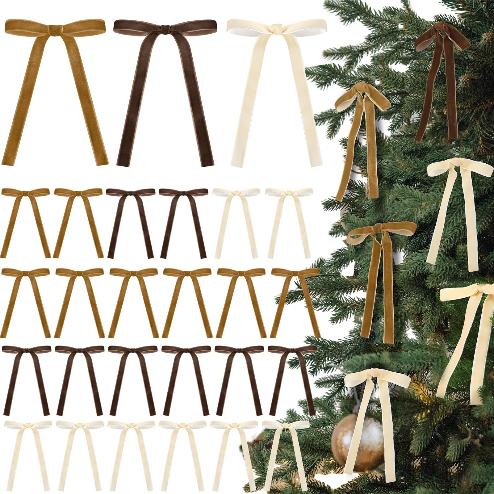 24 Pcs Velvet Bows Christmas Tree Ornaments Vintage Velvet Ribbon Bows for Tree Garland Wreath In... | Amazon (US)