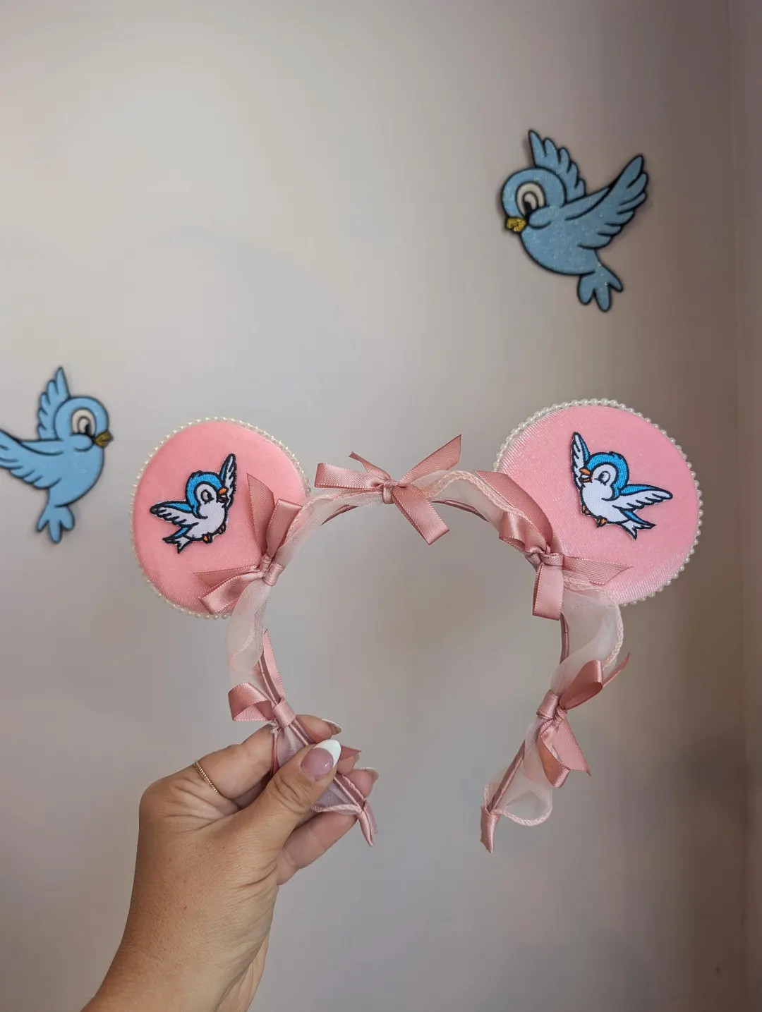 Cindy Inspired Blue Bird and Pearl Cottage Core Mickey Ears. Pearl Mouse Ears for the Parks - Ets... | Etsy (US)