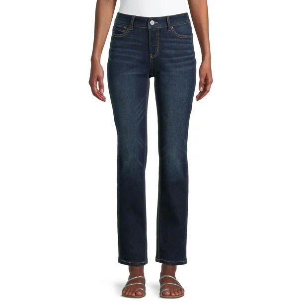 Time and Tru Women’s Mid Rise Straight Jean - Walmart.com | Walmart (US)