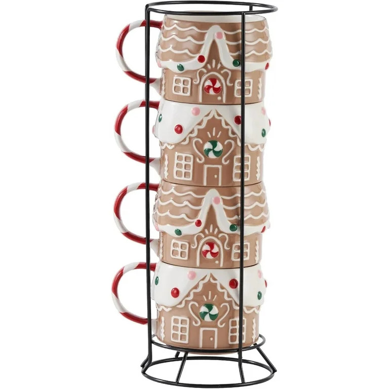 Stacking Mugs under $5! Bzdzmqm Gingerbread House Stacking Mugs, Stoneware Holiday Coffee Mugs, C... | Walmart (US)