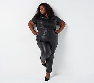 All Worthy Hunter McGrady Faux Leather Jumpsuit | QVC