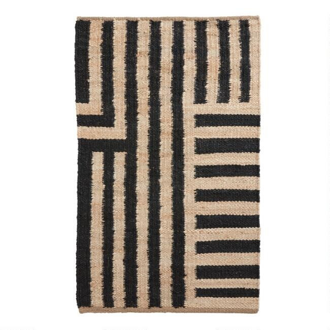 Natural and Black Striped Jute Ryder Area Rug | World Market