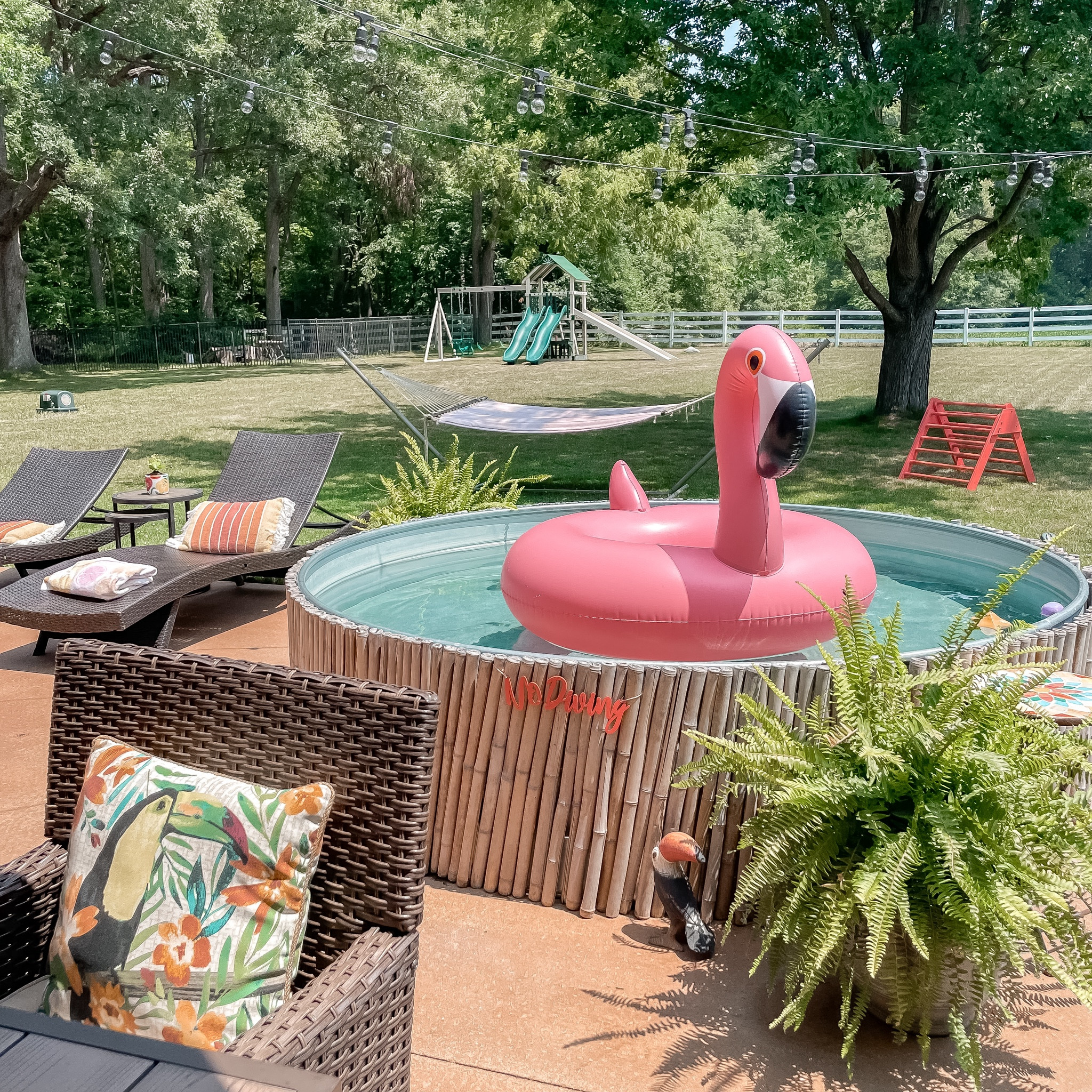 Stock tank pool essentials. We used 3 rolls of bamboo around our tank. Keep in mind the color of the bamboo will fade overtime in the sun  #LTKfamily #LTKhome

#LTKSeasonal